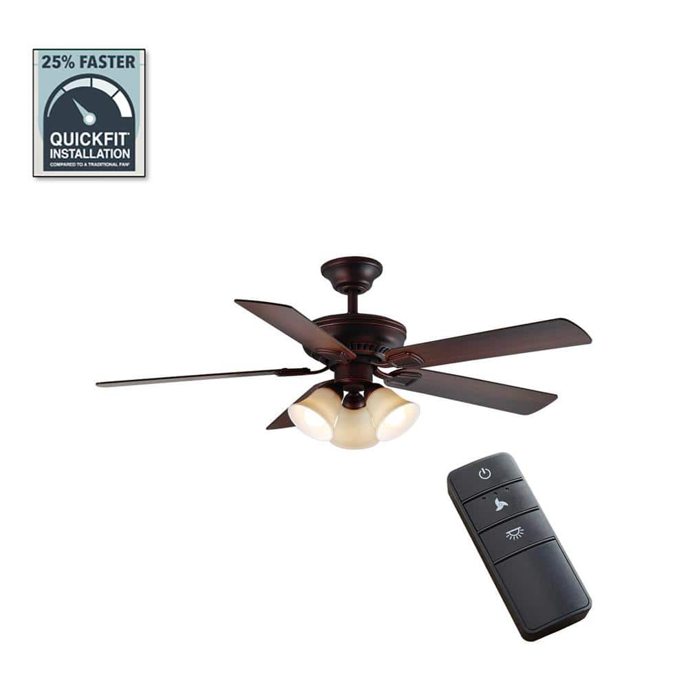 Hampton Bay Campbell 52 in. Indoor LED Mediterranean Bronze Ceiling Fan with Light Kit, Downrod, Reversible Blades and Remote 41350 - The Home Depot
