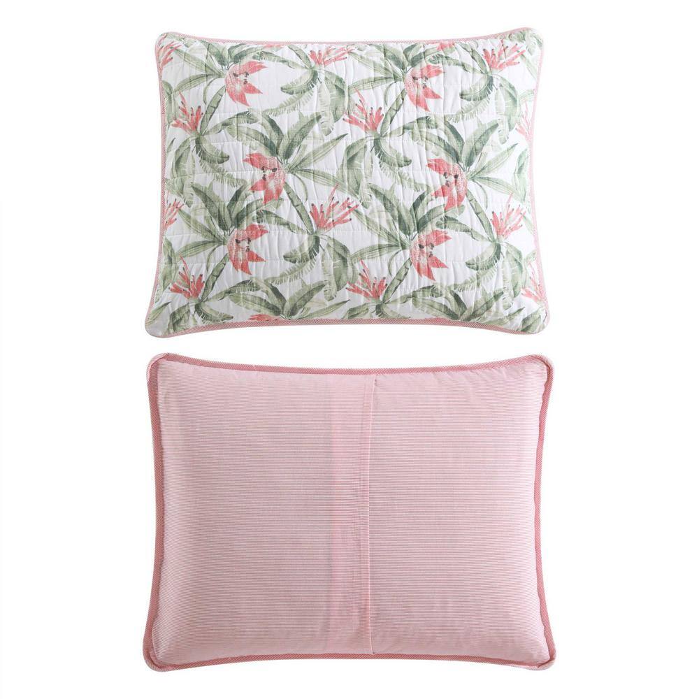 Full White Cotton Reversible Quilt Set with Botanical Print