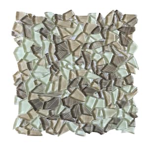 Sandbank Pebble Beige 11.875 in. x 11.875 in. Glossy Glass Mosaic Tile (9.79 sq. ft./Case)