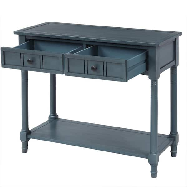 URTR 35 in Navy Rectangle Wood Console Table with Two Drawers and ...