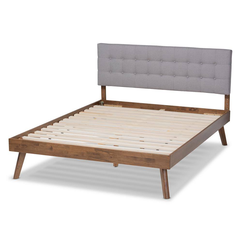 Devan Mid-Century Walnut & Light Grey Tufted Full Bed