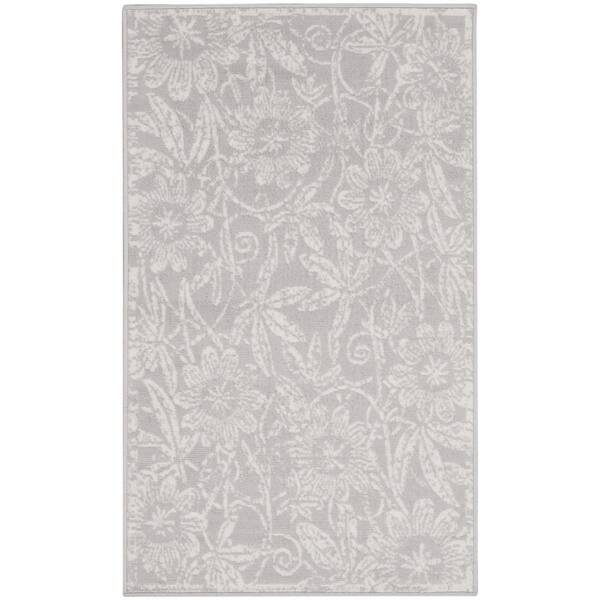 3 ft. x 5 ft. Gray and Ivory Floral Distressed Area Rug