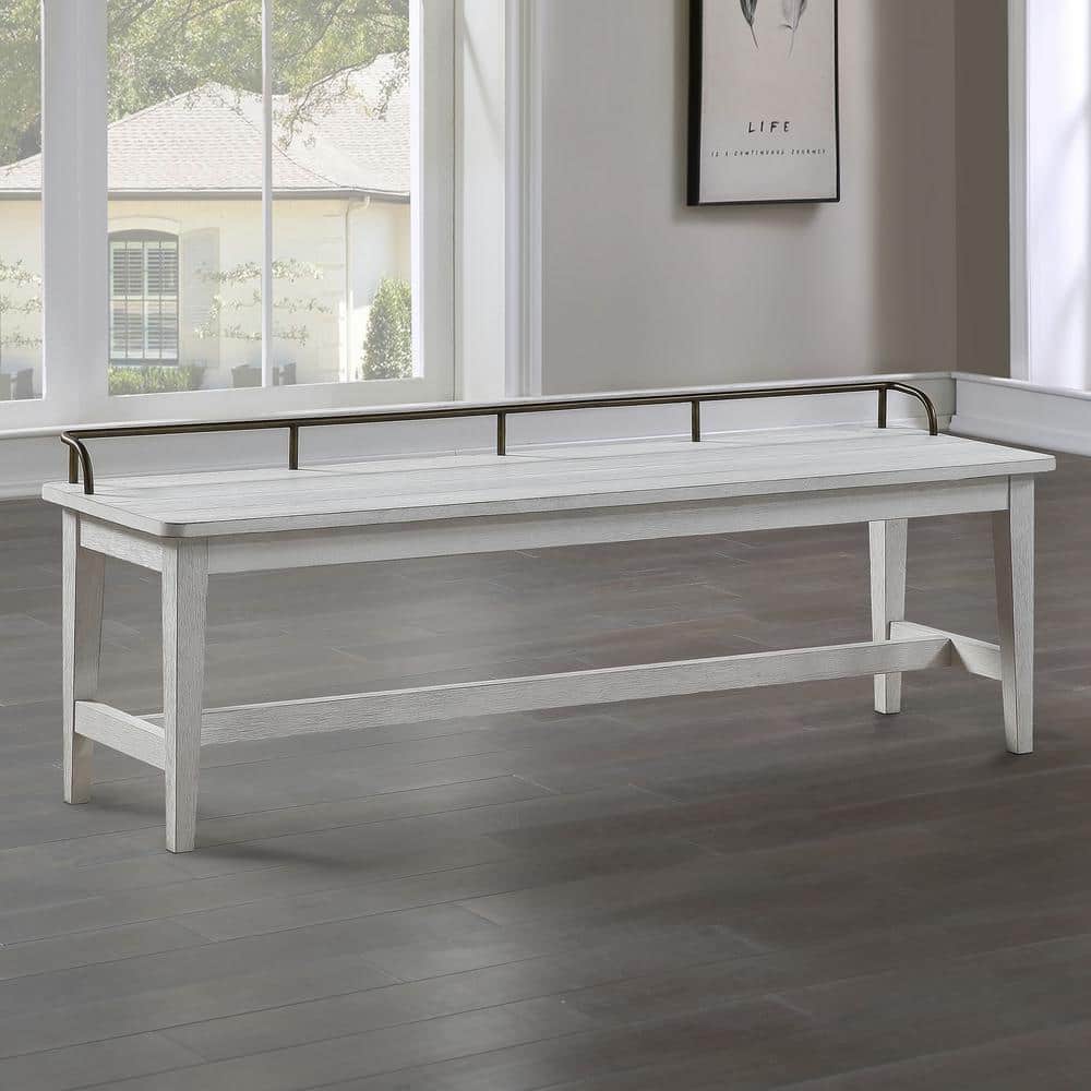 Pendleton Ivory 60'' Transitional Wood Dining Bench with Brass Rail