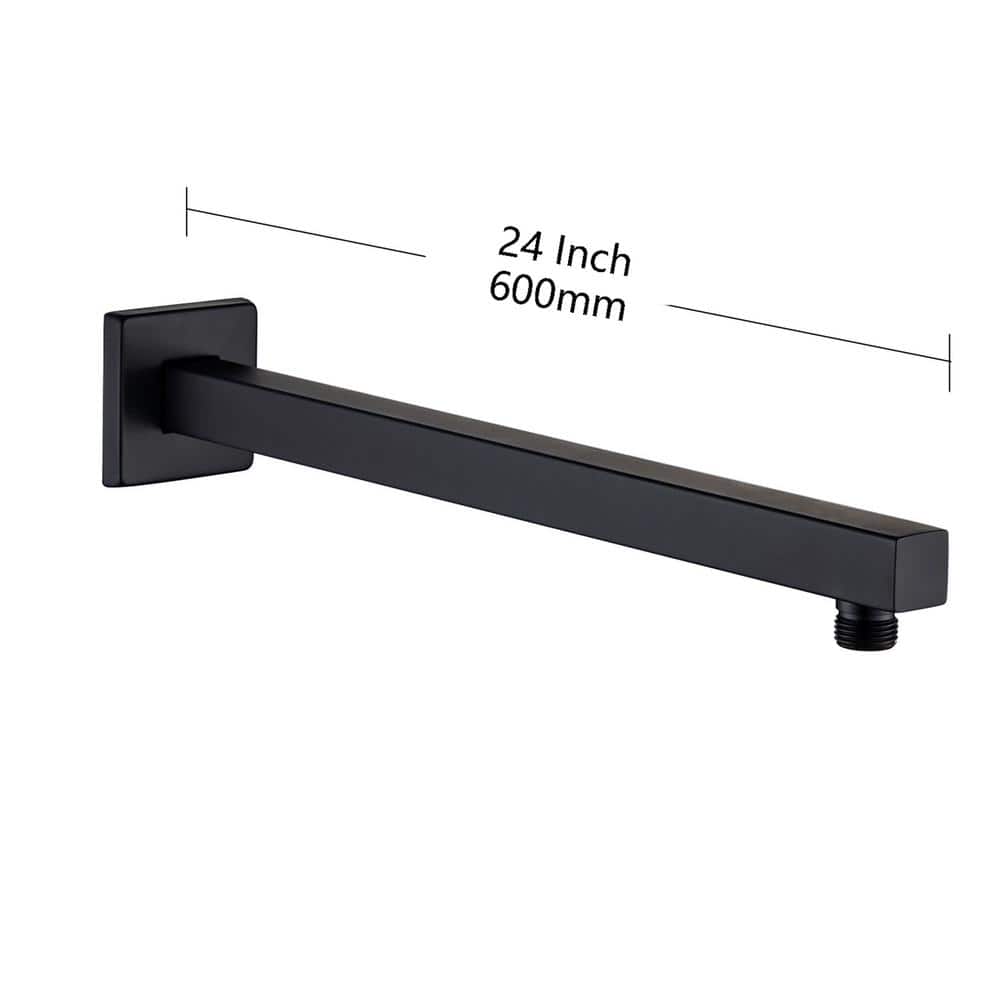 RAINLEX 24 in. 600 mm Square Wall Mount Shower Arm and Flange in Matte Black L1H600 The Home