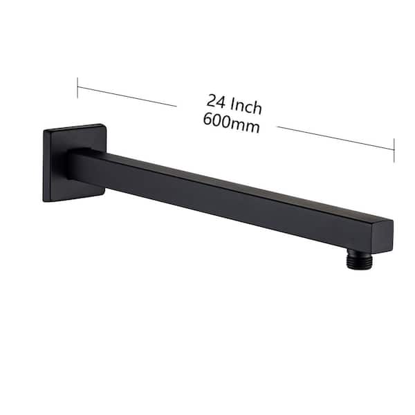 RAINLEX 24 in. 600 mm Square Wall Mount Shower Arm and Flange in Matte Black