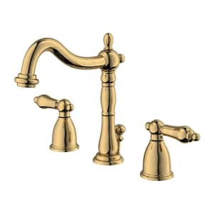 Victorian 8 in. Widespread 2-Handle Bathroom Faucet in Polished Brass