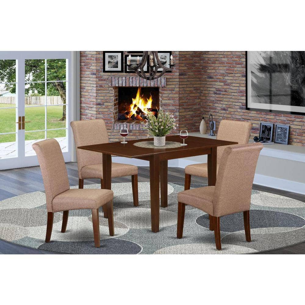 5-Piece Mahogany Finish Solid Wood Top - Dining Room Set - Seats 4