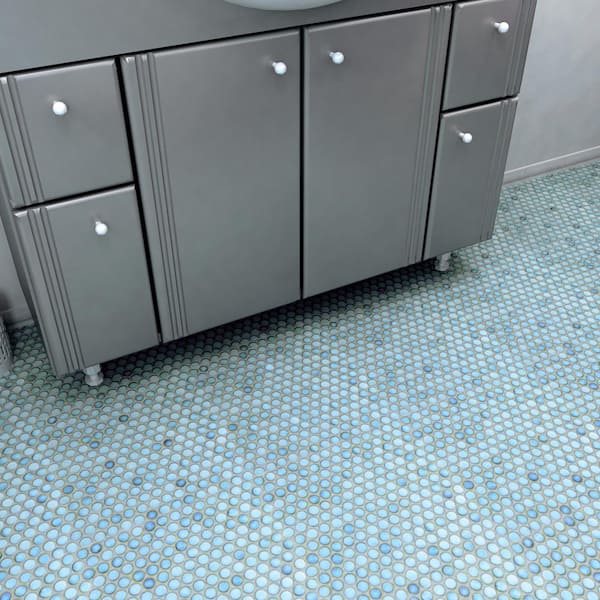 Hudson Penny Round Marine 6 in. x 6 in. Porcelain Mosaic Take Home Tile Sample