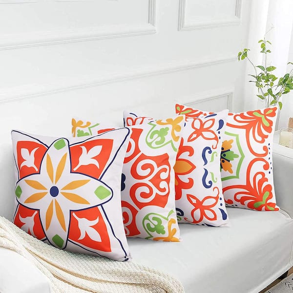 Designart Large Orange Gerbera on White - Floral Throw Pillow - 18x18