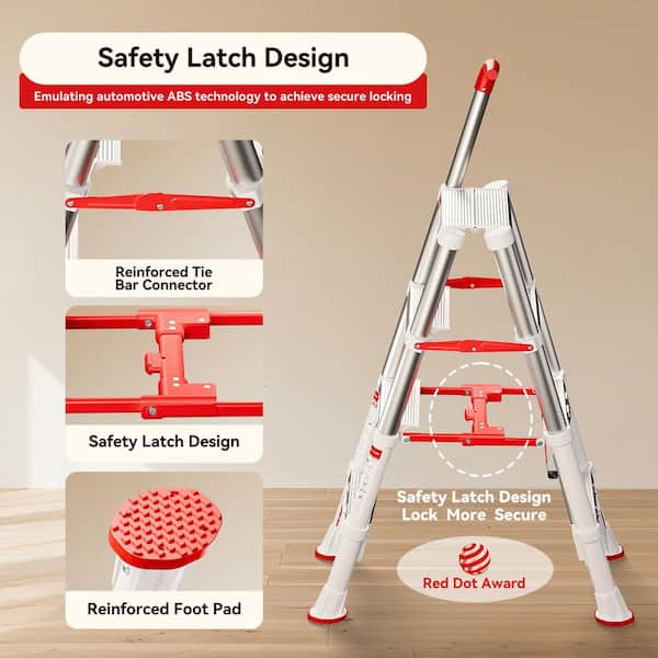 3.5 ft. Aluminum Folding Step Ladder (8 ft. Reach) with Adjustable handrail, 600 lb. Load Capacity
