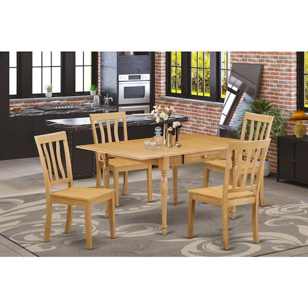 East West Furniture 5-Piece Natural Oak Finish Solid Wood Top-Dining Room Set with Dropleaf-Seats 4