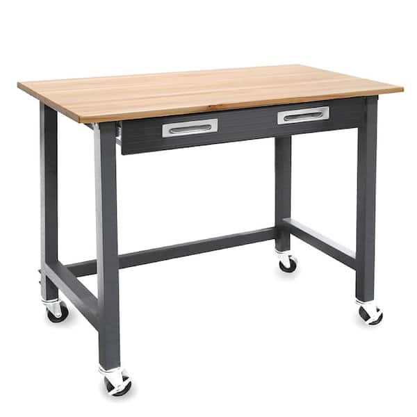 Seville Classics Mobile 1-Drawer Wood Top Workbench on Wheels in Graphite Black (48 in W x  37.4 in H x 24.7 in D)