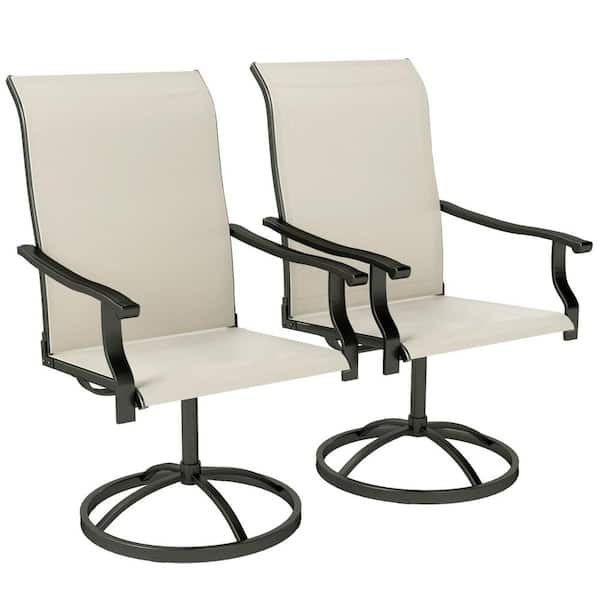 Outdoor Patio Swivel Chairs Metal Frame Outdoor Dining Chair with All-Weather Mesh Fabric in Beige Set of 2