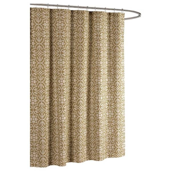 Creative Home Ideas Allure Printed Cotton Blend 72 in. W x 72 in. L Soft Fabric Shower Curtain Taupe