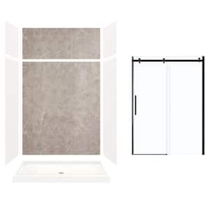 Expressions 32 in. x 60 in. x 96 in. Center Drain Alcove Shower Kit with Extension Door in White/Dover Stone and Bronze