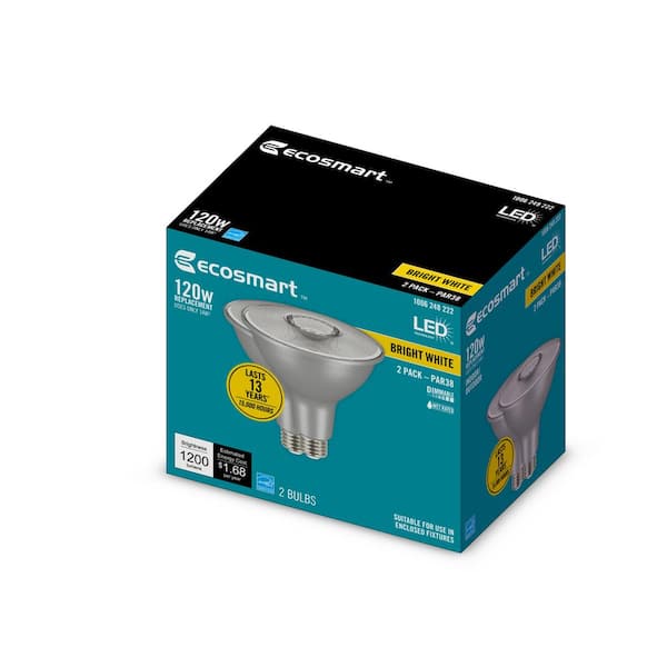 2-Pack EcoSmart 120W Equivalent Bright White PAR38 Dimmable LED Flood Light Bulb 