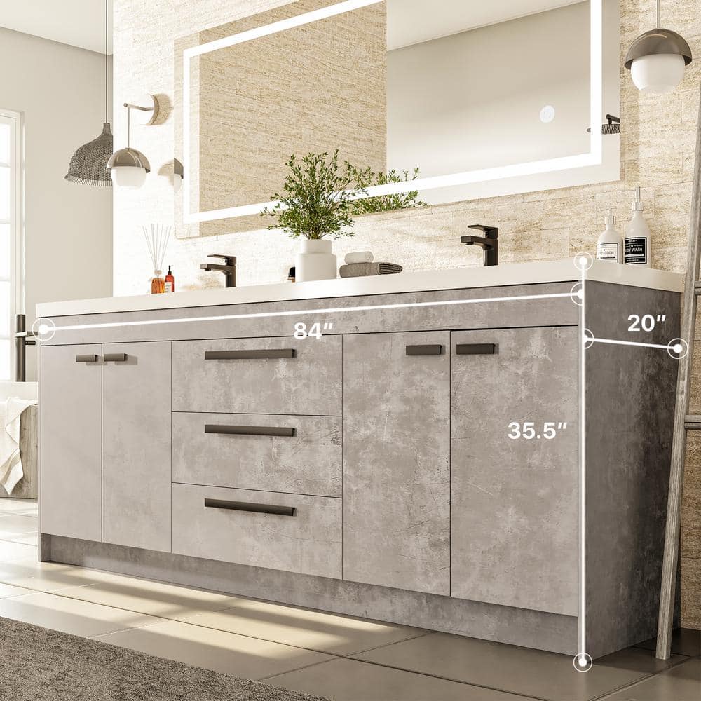 Cement Grey Double Sink Freestanding Bathroom Vanity with Acrylic Top