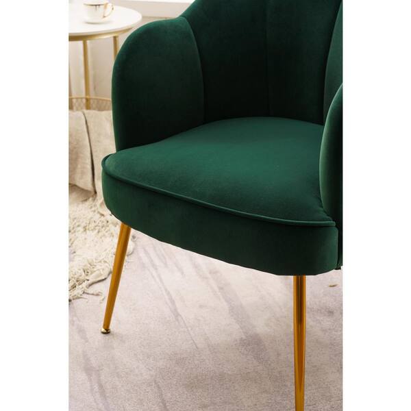 URTR Unique Shell Shape Green Velvet Upholstered Armchair Living