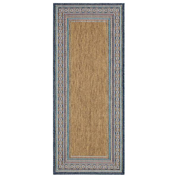 Mohawk Home Seaside Border Blue 2 ft. 6 in. x 6 ft. Geometric Indoor/Outdoor Area Rug