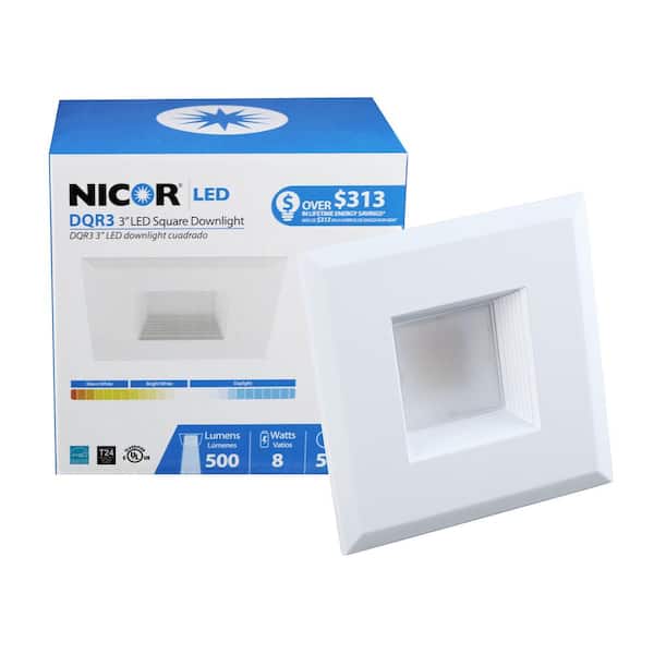 NICOR DLR Series 3 in. White (4000K) LED Square Recessed Retrofit Downlight Trim Kit, 90+ CRI