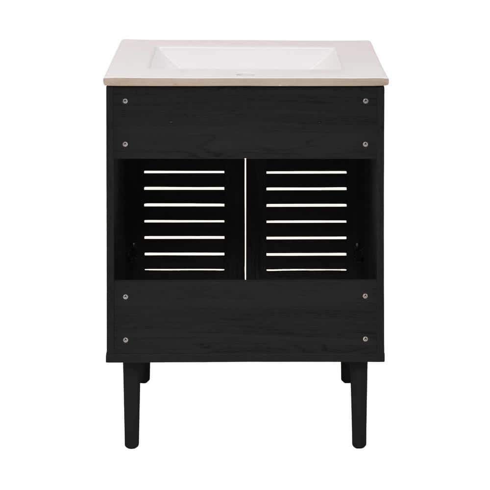 Bron 24" Black Oak Freestanding Bathroom Vanity with White Sink Top