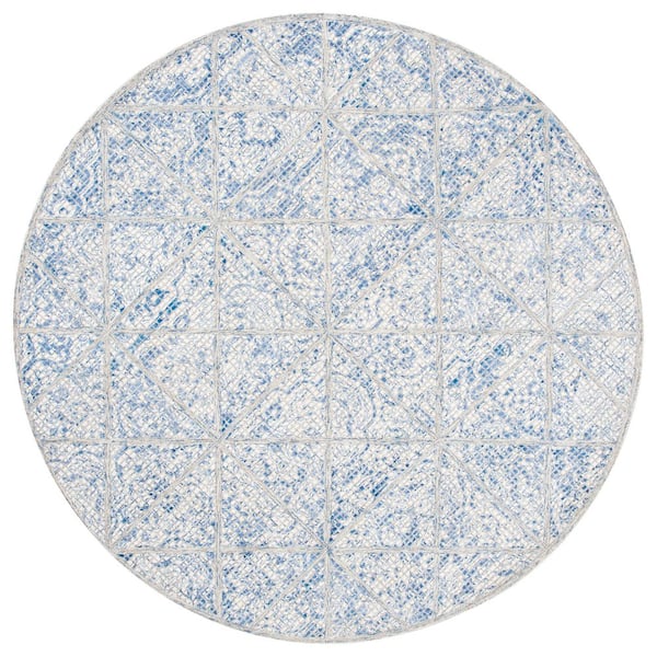 Artistry 7 ft. x 7 ft. Blue/Natural Ornamental Diamond Round Area Rug
