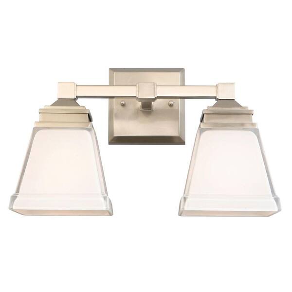 Hampton Bay Landray 2-Light Brushed Nickel Vanity Light with Frosted Glass Shades