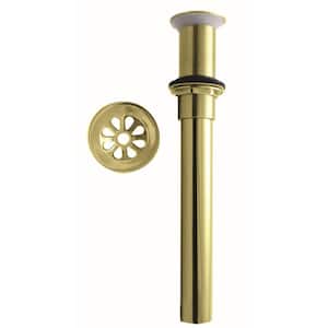 Bathroom Sink Drain Assembly with Rapid Draining Crowned Grid without Overflow Holes - Exposed, Polished Brass