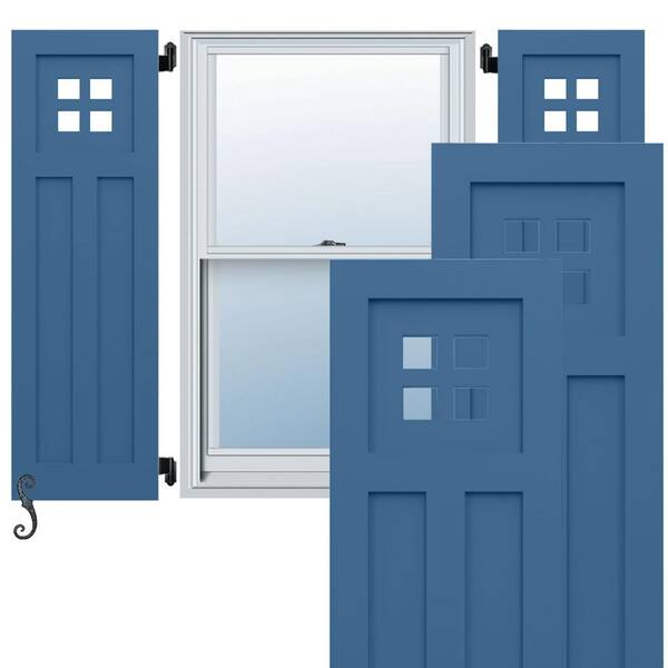 Ekena Millwork EnduraCore San Antonio Mission Style 18-in W x 32-in H Raised Panel Composite Shutters Pair in Sojourn Blue