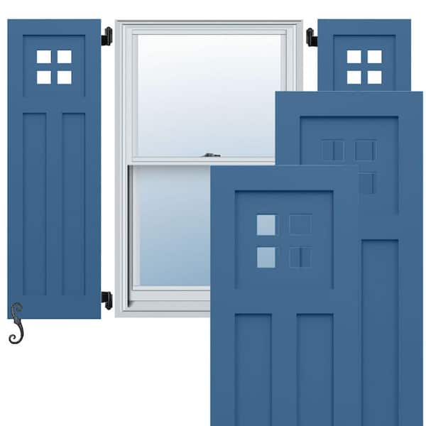 Ekena Millwork EnduraCore San Antonio Mission Style 18-in W x 71-in H Raised Panel Composite Shutters Pair in Sojourn Blue