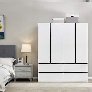 White Wood 74 in. H x 63 in.W x 20.4 in.D Bedroom Armoire Closet with 4-Doors and 4-Drawers