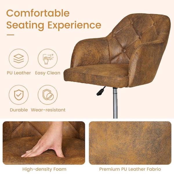 Premium Brown Faux Leather Swivel Drafting Chair with Adjustable Height and Lumbar Support for Home Office Office Stool