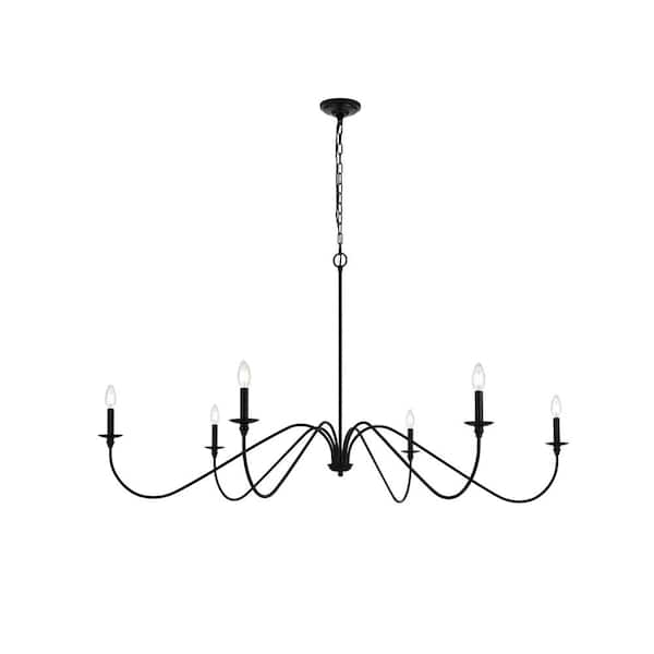 Unbranded 60 in. Home Living 6-Light Matte Black Chandelier with no Bulbs Included