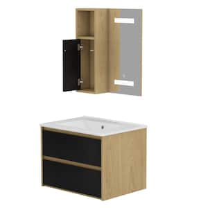 24 in. W x 18.3 in. D x 17.7 in. H in Brown and Black Ready to Assemble Cabinet Wall Mount Bathroom with Mirror and Sink
