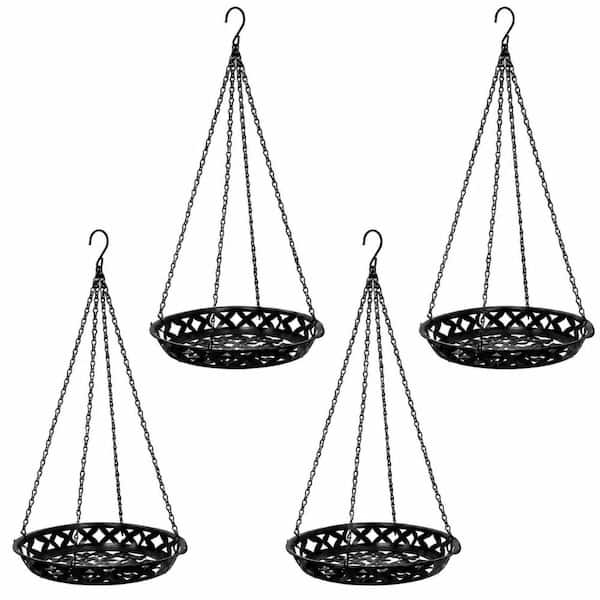 4 Pack 12 in. Glossy Black Metal Hanging Planter Shelves with Chains for Window, Wall or Ceiling Plant Display 2HKB6MK7