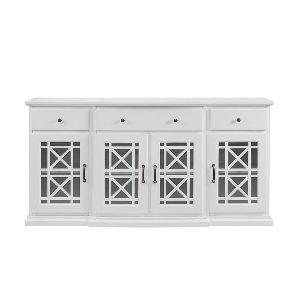 White 60-Inch Sideboard with Fretwork Detail and Cabinet