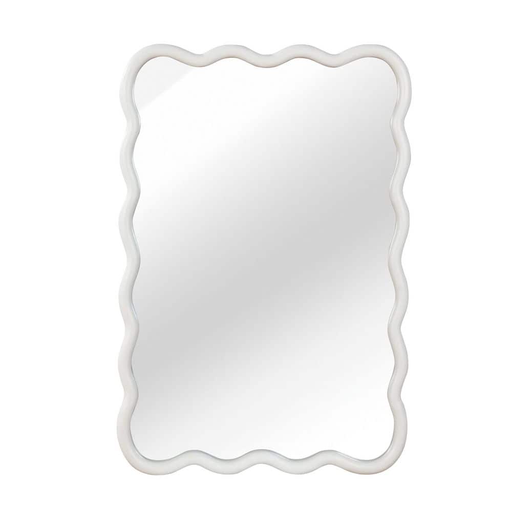 White 24 in W x 36 in. H Rectangle Wavy type Wood Framed Mirror W