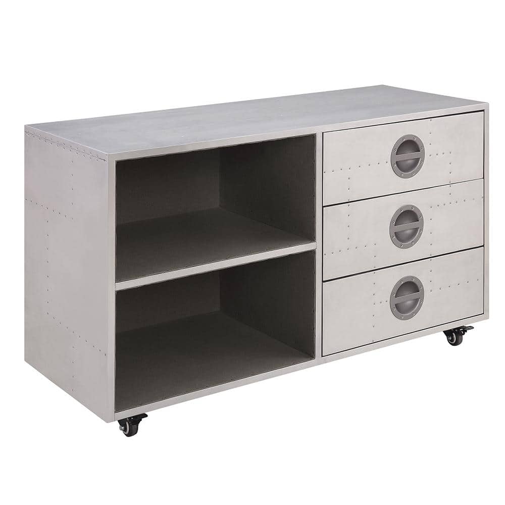 41" Gray Aluminum Industrial Office Cabinet with Wheels