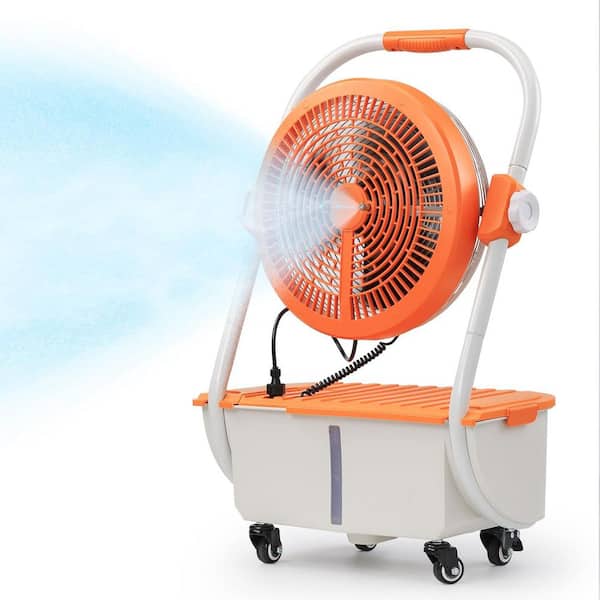 12 in. MS12 Cordless Misting Personal Fan, 11L Tank, 29 in. H, 15 ft. Mist Range, 50H Run Time, 360° Swivel wheel Orange