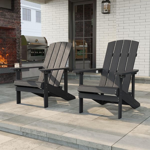 Black HIPS Plastic Weather Resistant Adirondack Chair for Outdoors (2-Pack)