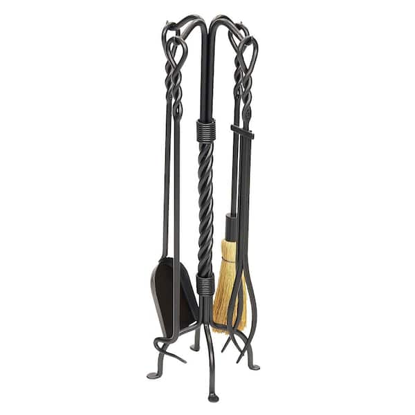 ACHLA DESIGNS 30 in. Tall Graphite Twisted Rope 5-Piece Fireplace Tool Set