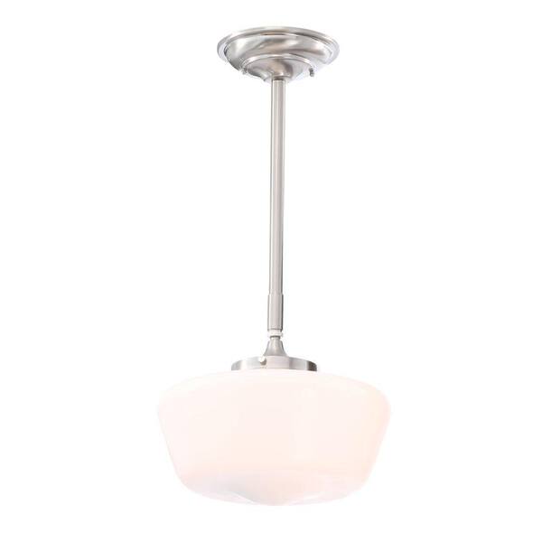 Hampton Bay Luray Collection 1-Light Brushed Nickel Pendant with Schoolhouse White Glass Shade