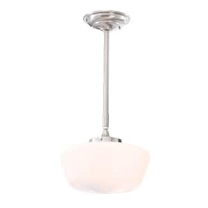 Luray Collection 1-Light Brushed Nickel Pendant with Schoolhouse White Glass Shade