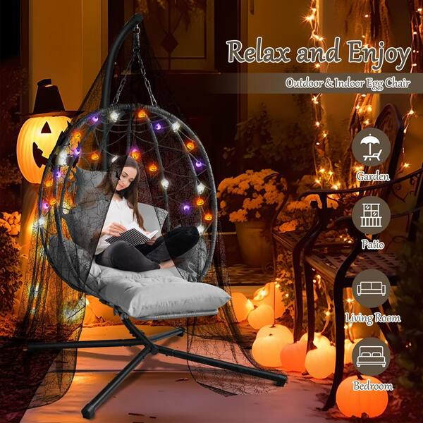 SEEUTEK Oyajia Patio Halloween Grey Rattan Wicker Swing Single Egg