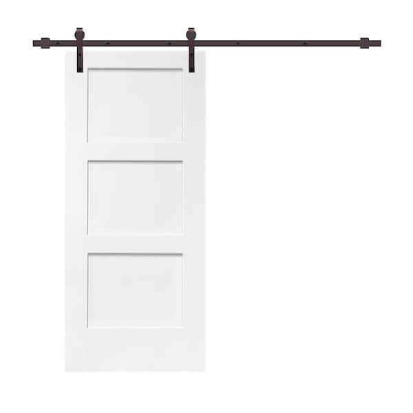 CALHOME 36 in. x 80 in. White Stained Composite MDF 3-Panel Equal Style Interior Sliding Barn Door with Hardware Kit