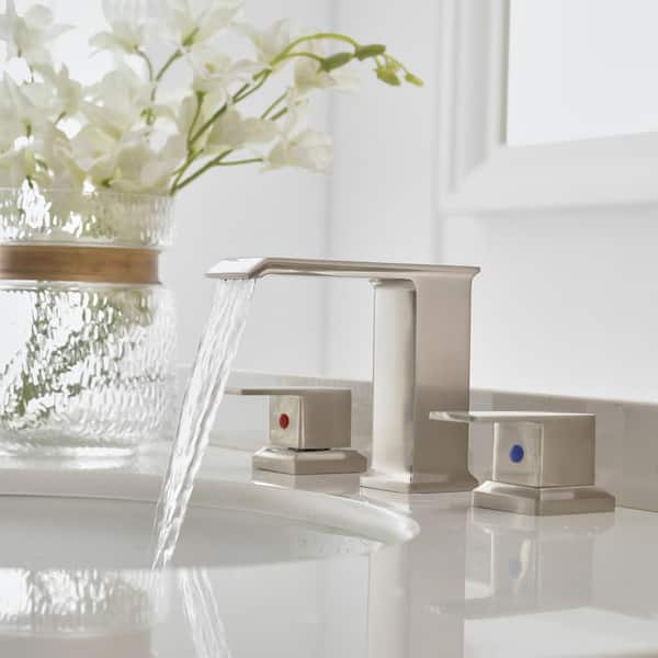 8 in. Widespread Double Handle Bathroom Faucet with Drain Kit Included and Spot Resistant in Brushed Nickel