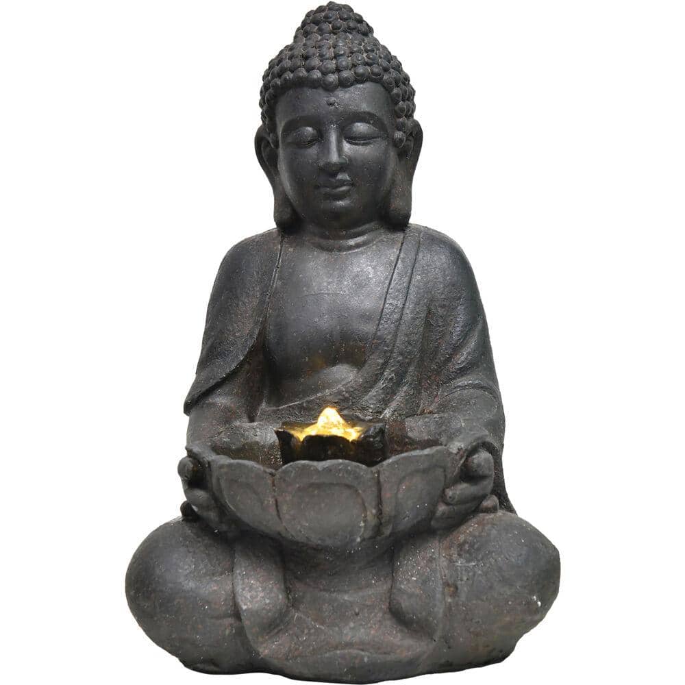 Hanover 18 in. Buddha Statue Indoor or Outdoor Garden Fountain with LED