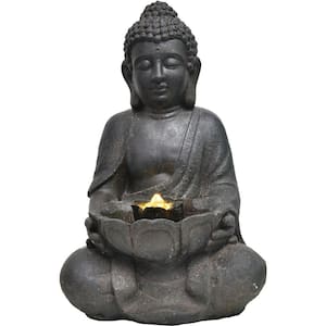 18 in. Buddha Statue Indoor or Outdoor Garden Fountain with LED Lights for Patio, Deck, Porch