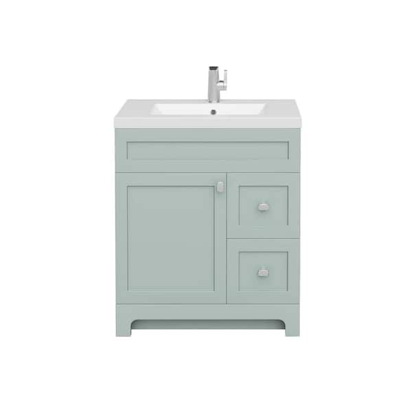 Cutler Kitchen and Bath Daisy 30 in. W x 21 in. D x 36.5 in. H S/Sink Free Standing Bath Vanity in Sage with Cultured Marble Top in White