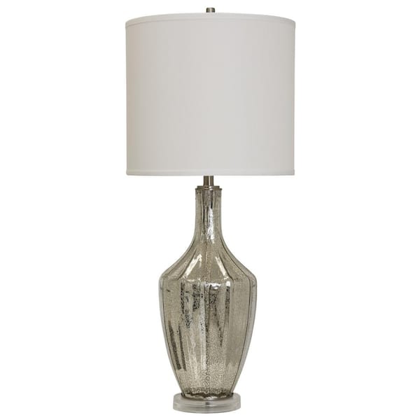 StyleCraft 37 in. Mercury Table Lamp with White Hardback Fabric Shade